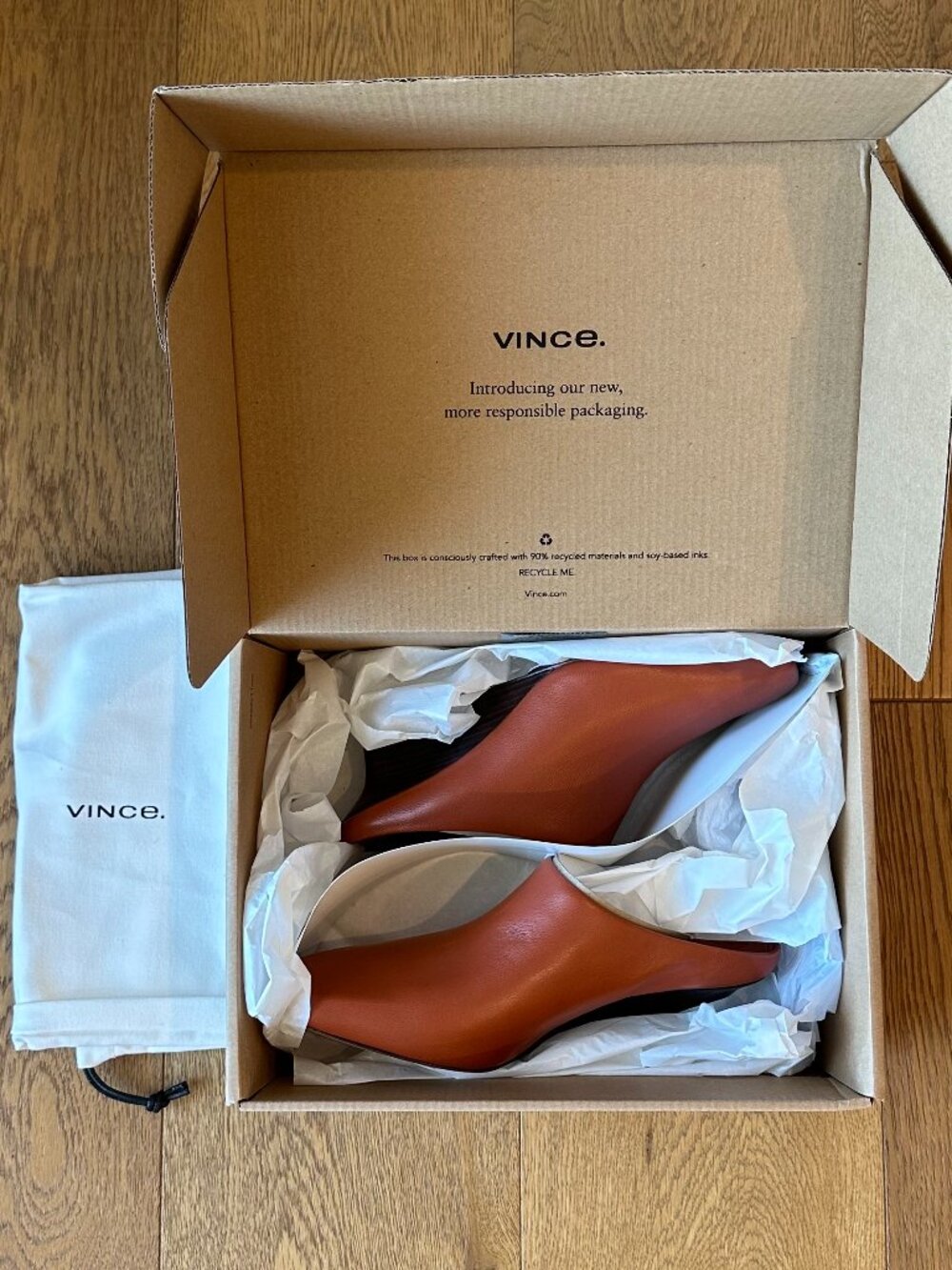 Vince Leather Benita Square Toe Slip On Clog Wedge Heel Pumps (Rust Amber) - Picture 5 of 16